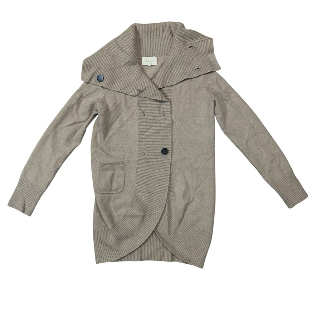 SHAE Anthropologie Tan 100% Cashmere Collared Double Button Front Cardigan Sz M